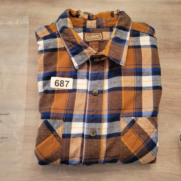 SCHMIDT Workwear Carpenter Men's Plaid Flannel Button Up Shirt Brown Cotton XL - Picture 8 of 8